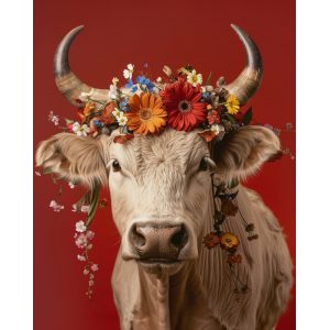 Ox with flowers - Πίνακας σε καμβά