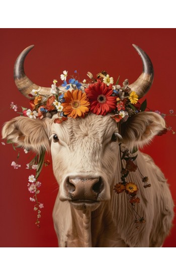 Ox with flowers - Πίνακας σε καμβά