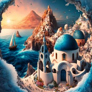 Santorini island blue white dome church - Πίνακας σε καμβά