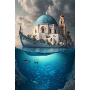 Santorini island blue white dome church 2 - Πίνακας σε καμβά Santorini island blue white dome church 2 - Πίνακας σε καμβά
