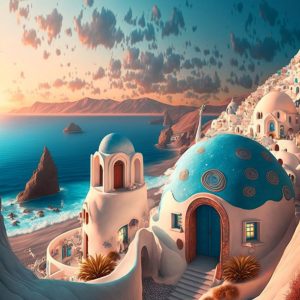 Santorini island cabana blue white greek houses - Πίνακας σε καμβά