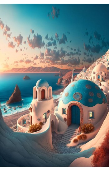 Santorini island cabana blue white greek houses - Πίνακας σε καμβά