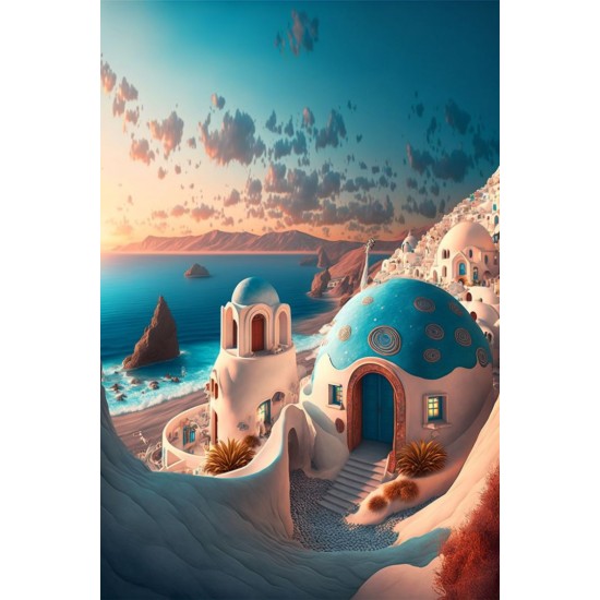 Santorini island cabana blue white greek houses - Πίνακας σε καμβά