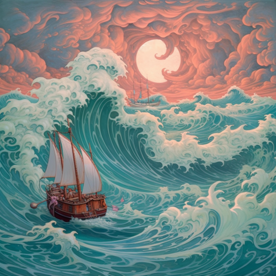 Ship on the waves - Πίνακας σε καμβά Κάδρα / Καμβάδες