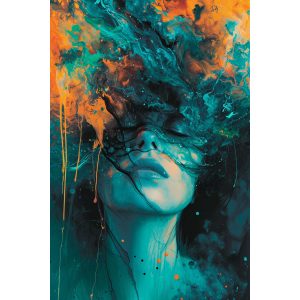Turquoise and orange painted woman - Πίνακας σε καμβά
