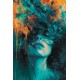 Turquoise and orange painted woman - Πίνακας σε καμβά - Πίνακας σε καμβά Κάδρα / Καμβάδες