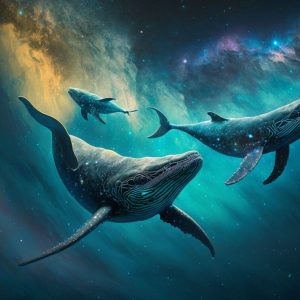 Whales floating through the Milky way - Πίνακας σε καμβά Whales floating through the Milky way - Πίνακας σε καμβά