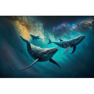 Whales floating through the Milky way - Πίνακας σε καμβά Whales floating through the Milky way - Πίνακας σε καμβά
