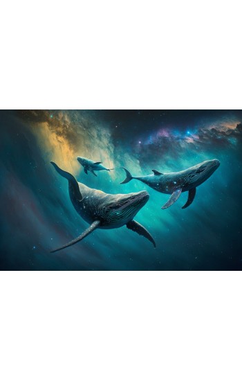 Whales floating through the Milky way - Πίνακας σε καμβά