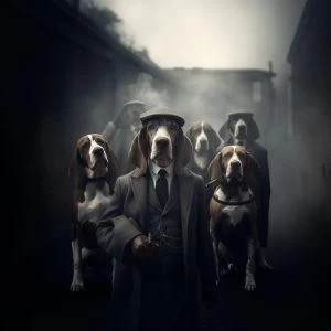 Basset hound οικογένεια - Mafia animals - Πίνακας σε καμβά Basset hound οικογένεια - Mafia animals - Πίνακας σε καμβά