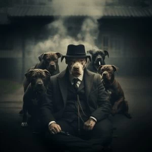 Πίτμπουλ με τη συμμορία του - Mafia animals - Πίνακας σε καμβά Πίτμπουλ με τη συμμορία του - Mafia animals - Πίνακας σε καμβά