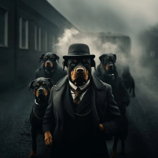 Ροτβάιλερ με παλτό - Mafia animals - Πίνακας σε καμβά Ροτβάιλερ με παλτό - Mafia animals - Πίνακας σε καμβά