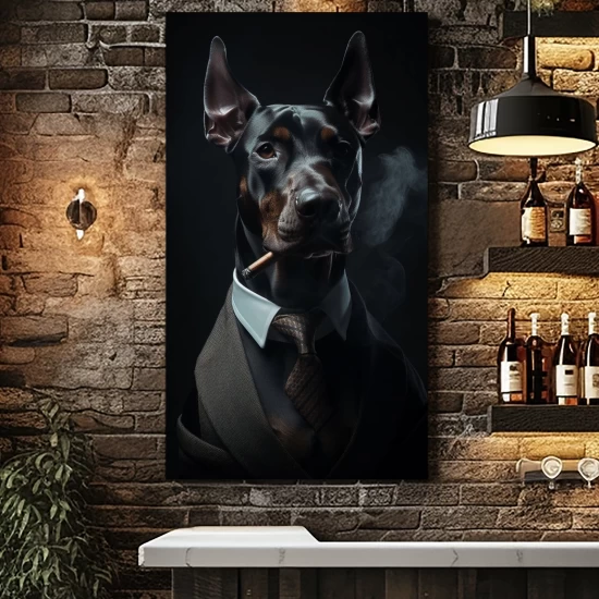 Doberman smoking cigar - Mafia animals - Πίνακας σε καμβά