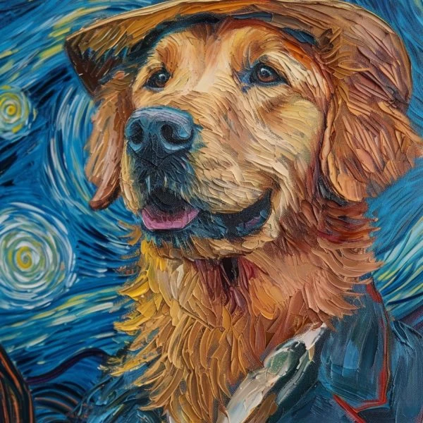 Golden Retriever σε έναστρη νύχτα - Πίνακας σε καμβά