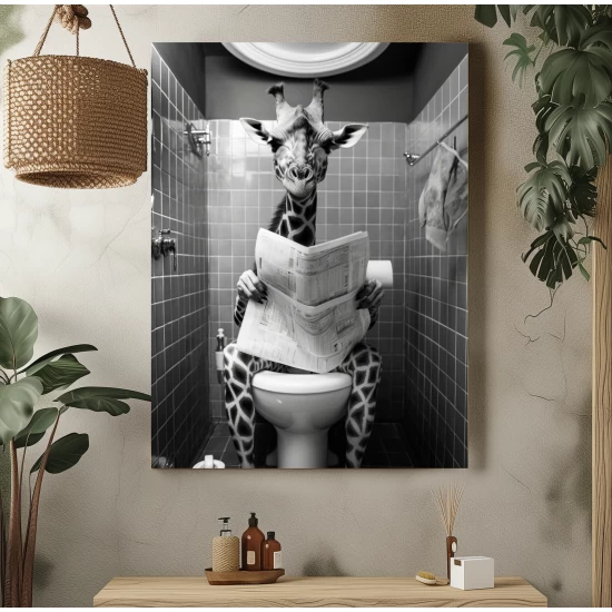 Happy giraffe on toilet - Πίνακας σε καμβά