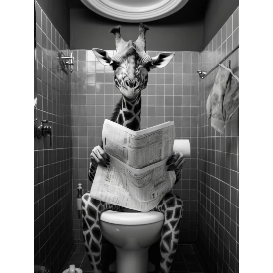 Happy giraffe on toilet - Πίνακας σε καμβά