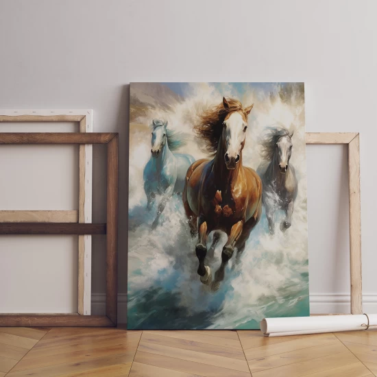 Horses running through the waves - Πίνακας σε καμβά
