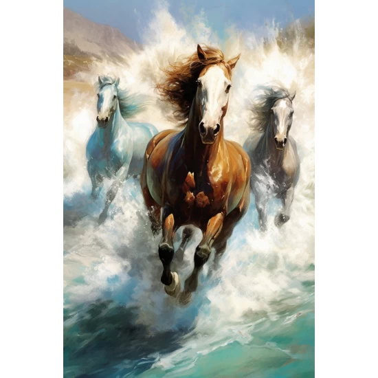 Horses running through the waves - Πίνακας σε καμβά