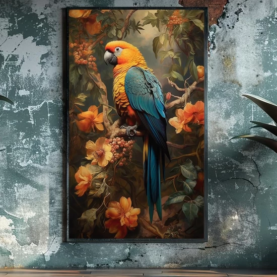 Parrot sitting on the tree - Πίνακας σε καμβά