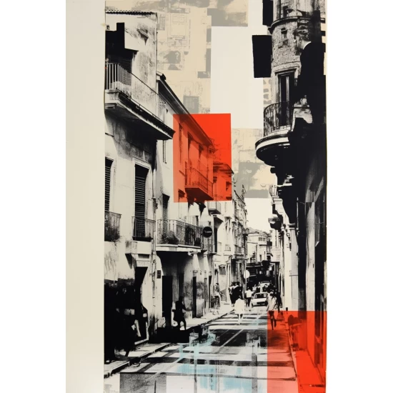 Black and white news paper collage art 2 - Πίνακας σε καμβά