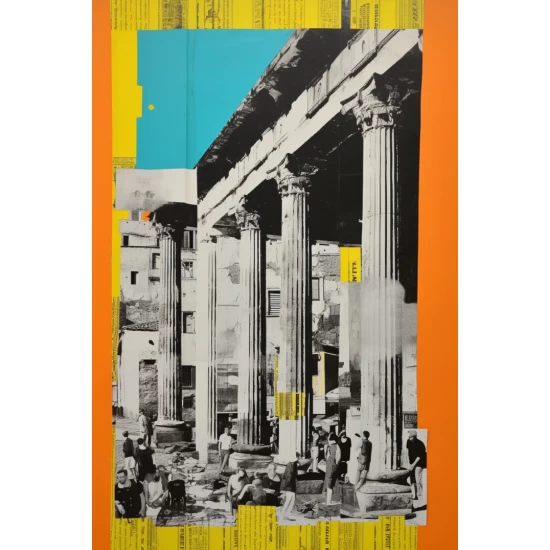 Black and white news paper collage art 3 - Πίνακας σε καμβά