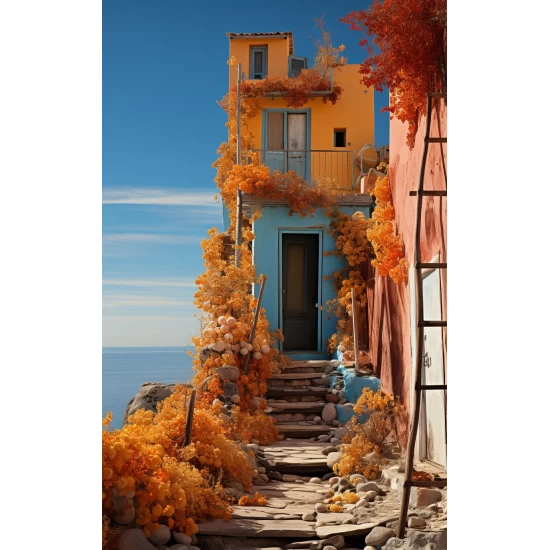 House in the edge of road - Πίνακας σε καμβά