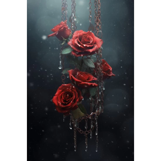 Dark red roses with chains - Πίνακας σε καμβά