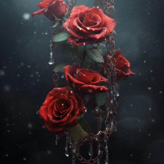 Dark red roses with chains - Πίνακας σε καμβά