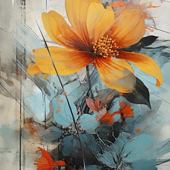 Orange painting flowers - Πίνακας σε καμβά