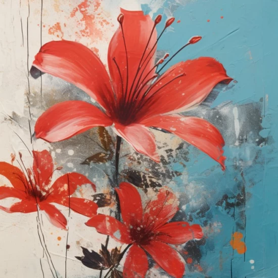 Red painting flowers - Πίνακας σε καμβά