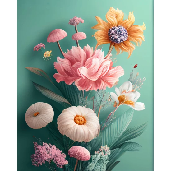 Flower mix  (pastel style) - Πίνακας σε καμβά