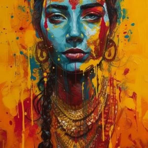 Face with red paint - Πίνακας σε καμβά