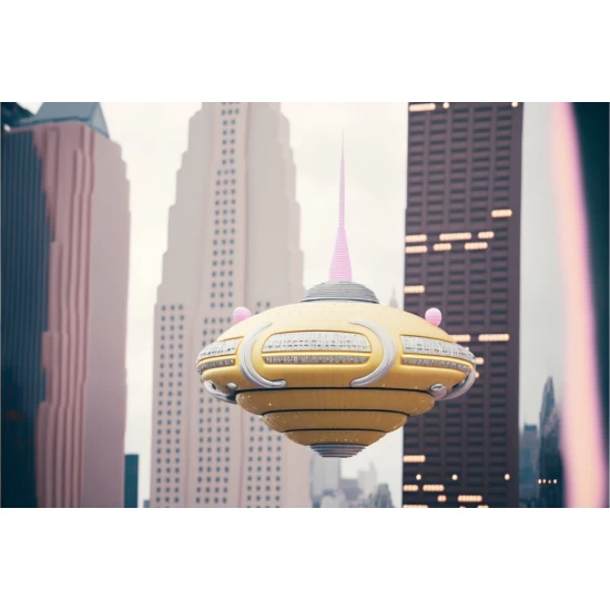 Alien spaceship flying over New York - Πίνακας σε καμβά