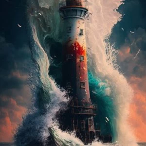 Lighthouse in waves - Πίνακας σε καμβά