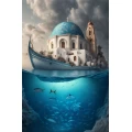 Santorini island blue white dome church 2 - Πίνακας σε καμβά