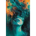 Turquoise and orange painted woman - Πίνακας σε καμβά