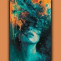 Turquoise and orange painted woman - Πίνακας σε καμβά