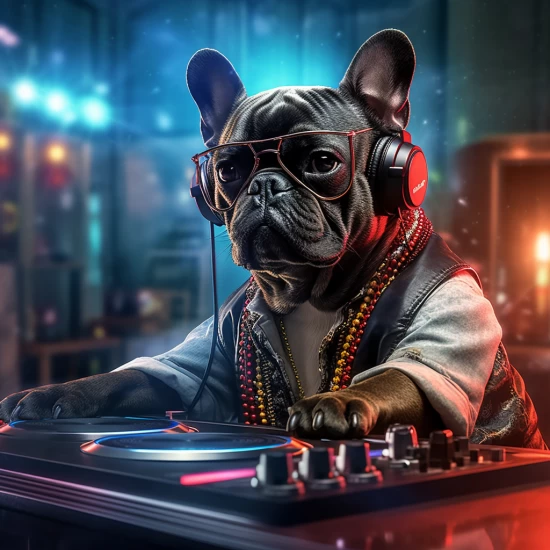 French bulldog in headphones - Πίνακας σε καμβά