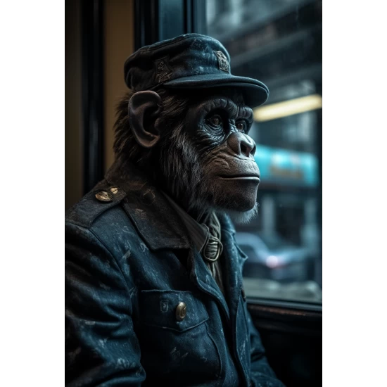Monkey looking outside of the window - Πίνακας σε καμβά