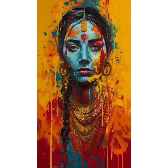 Face with red paint - Πίνακας σε καμβά