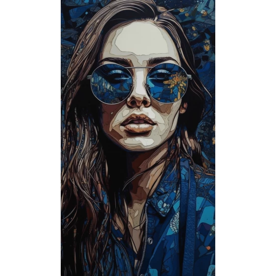 Woman in blue sunglasses 2 - Πίνακας σε καμβά