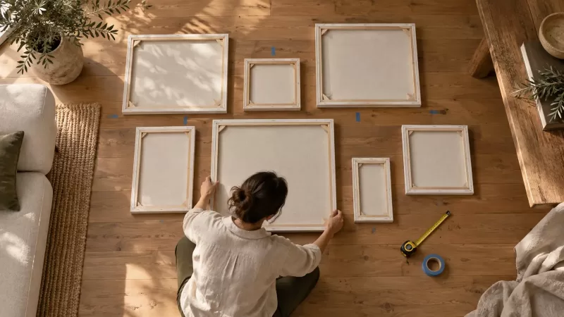 Διάλεξε διάταξη πριν από τα καρφιά – Gallery wall χωρίς λάθη: Πώς να συνδυάσεις πίνακες σαν διακοσμητής