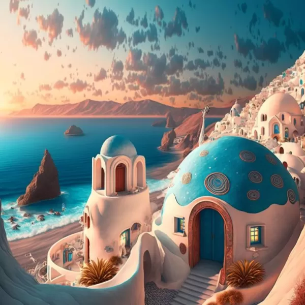 Santorini island cabana blue white greek houses
