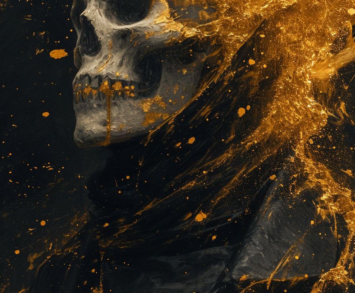 Golden skull - surreal πίνακας σε καμβά σε χώρο