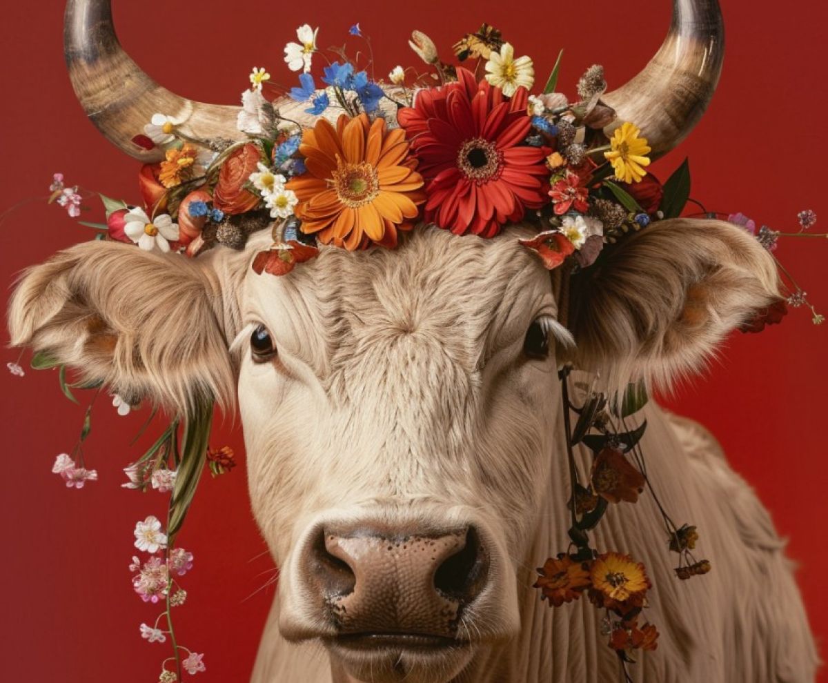 Ox with flowers - surreal πίνακας σε καμβά σε χώρο