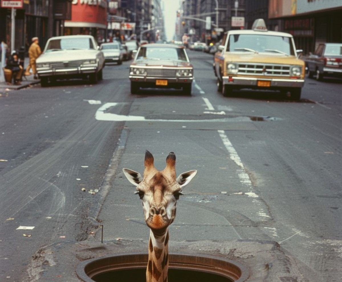 Road giraffe - surreal πίνακας σε καμβά σε χώρο